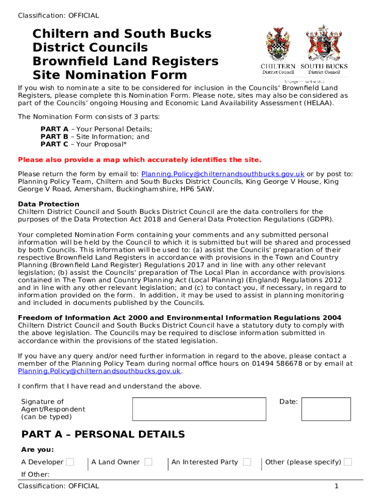 Brownfield Land Register Methodology for Adding Sites southbucks
