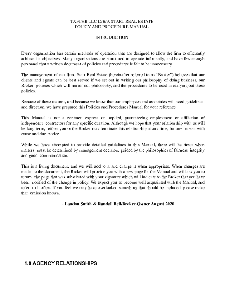 Fillable Online Sample Real Estate Policy And Procedure Manual Fax Email Print pdfFiller
