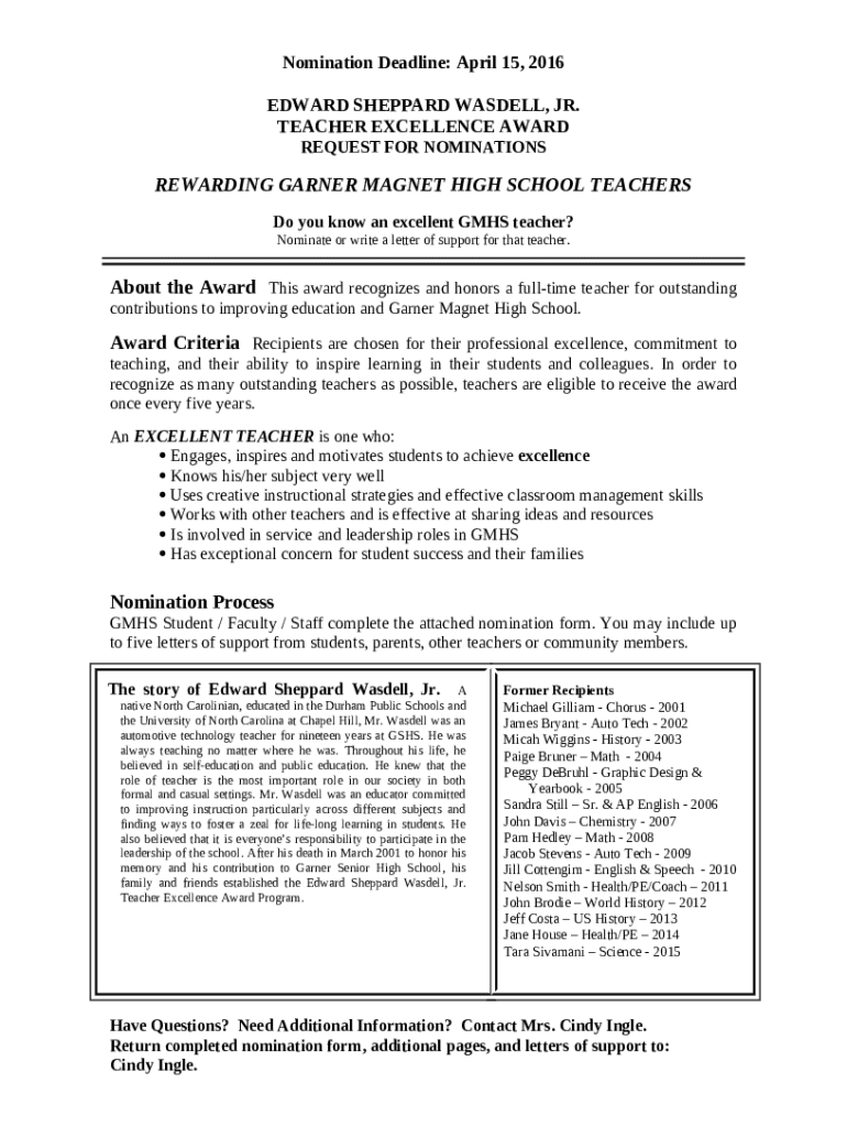 rewarding garner high school teachers Doc Template pdfFiller