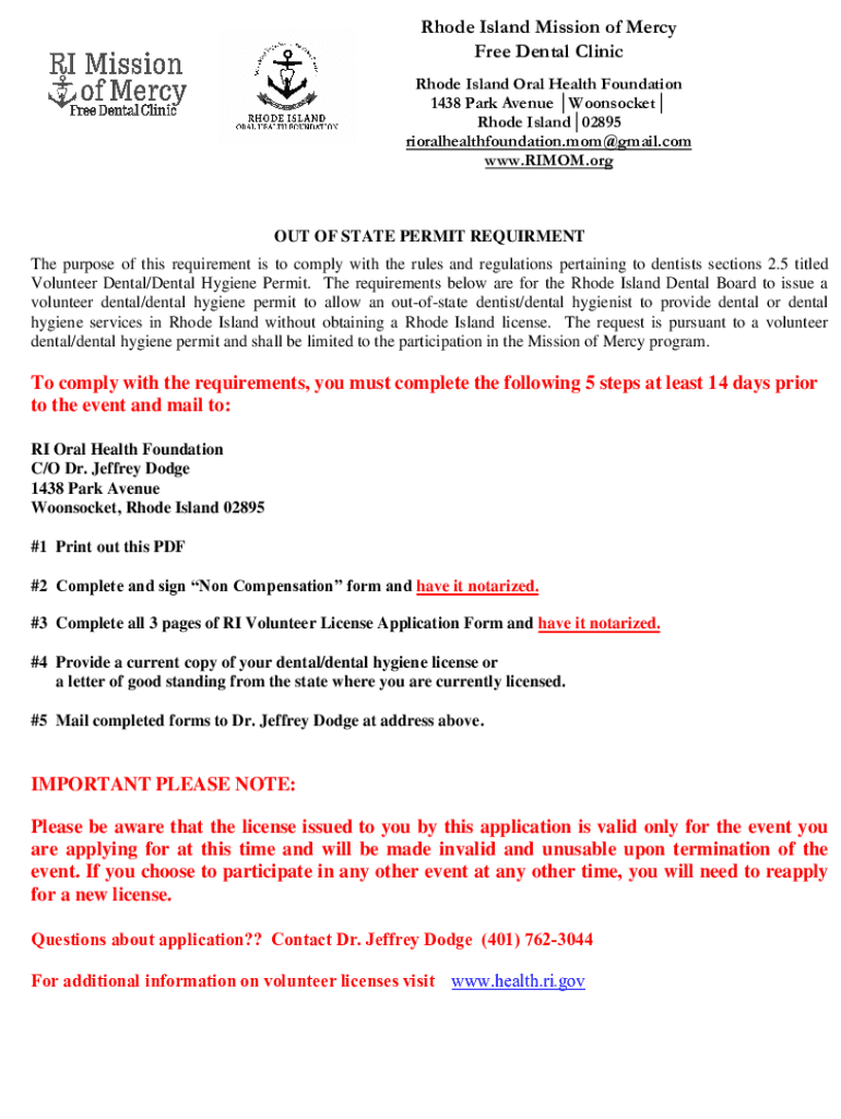 Fillable Online Mission of Mercy Dental RI, Mission of Mercy Dental