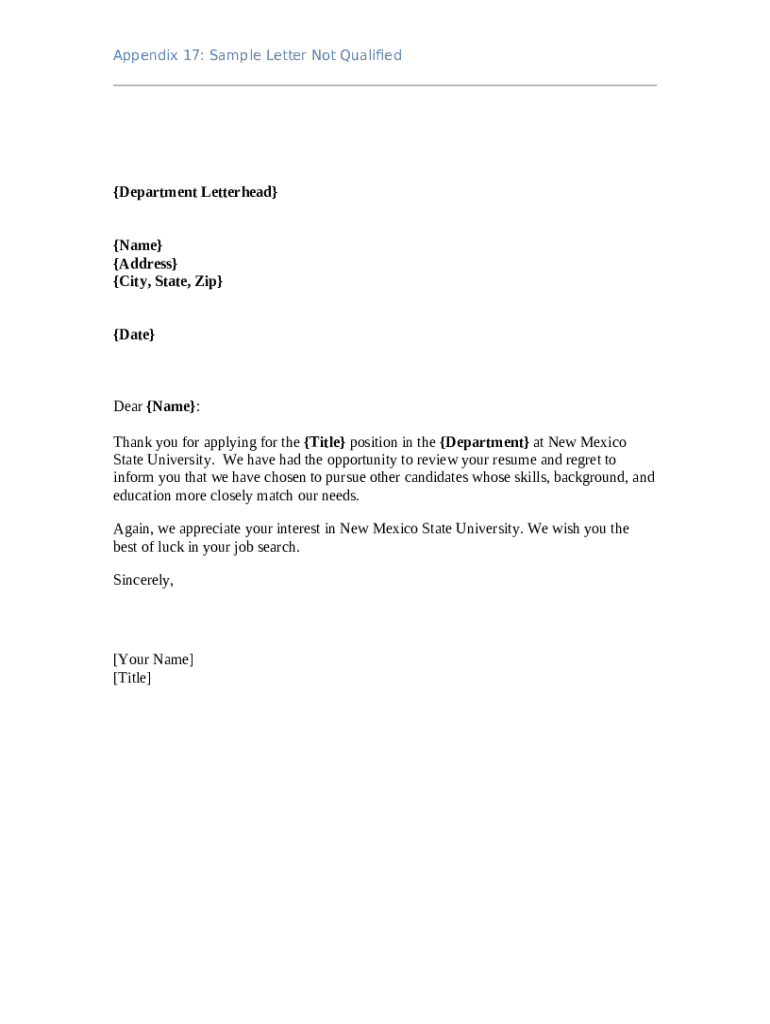 Sample Letter Not Qualified NMSU HR Services hr nmsu Doc Template