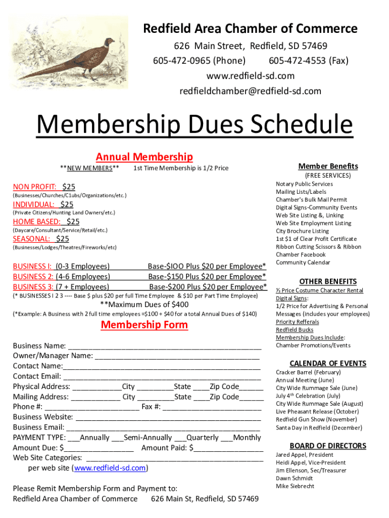 Fillable Online Redfield Chamber of Commerce in United States Fax Email