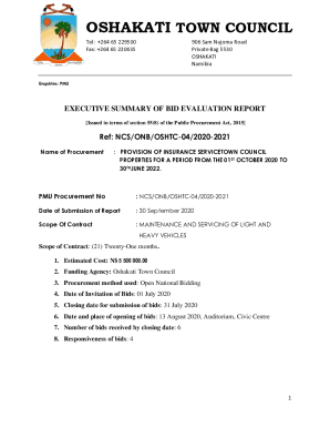 Get the free Executive Summary - OSHAKATI TOWN COUNCIL