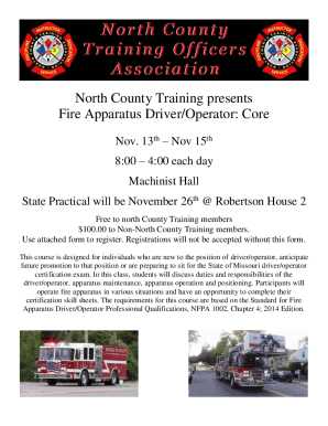 Fillable Online Fire Apparatus Driver/Operator: CoreMU Extension Fax ...