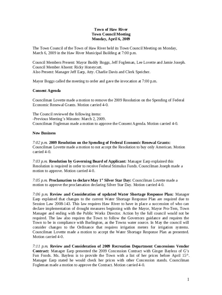 March 6, 2009 in the Haw River Municipal Building at 700 p Doc