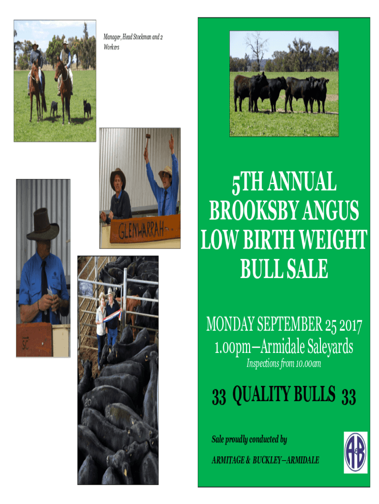 Fillable Online 5TH ANNUAL BROOKSBY ANGUS LOW BIRTH WEIGHT BULL SALE