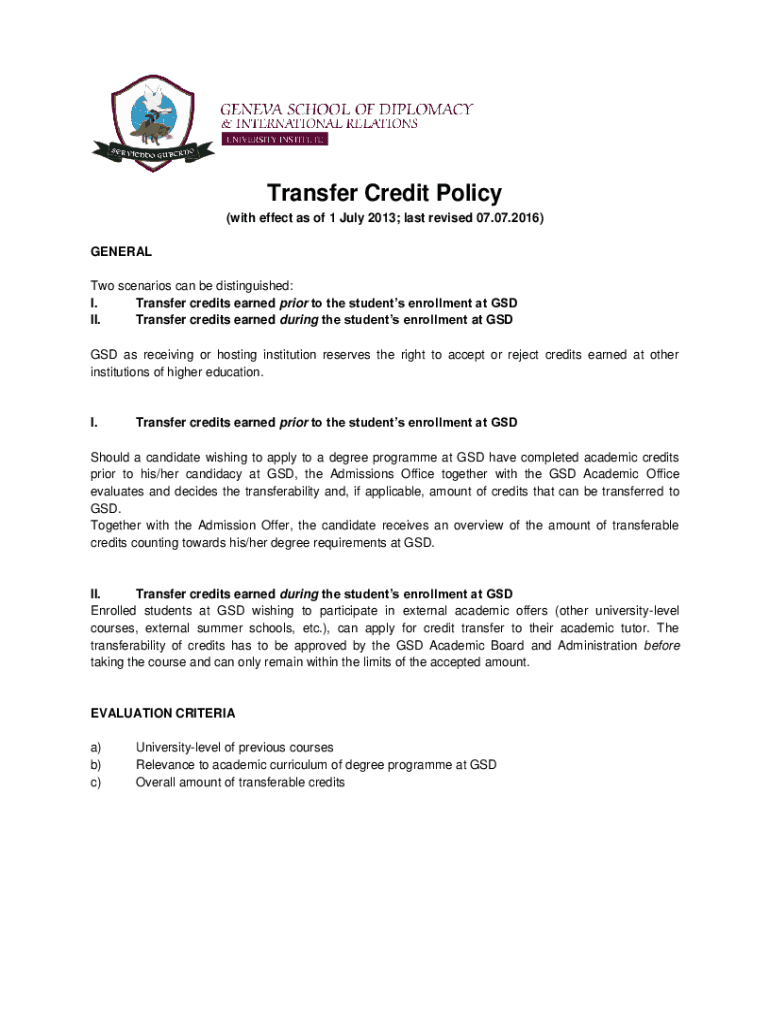 Fillable Online Transfer of Credit Completed at the 100 and 200 Level