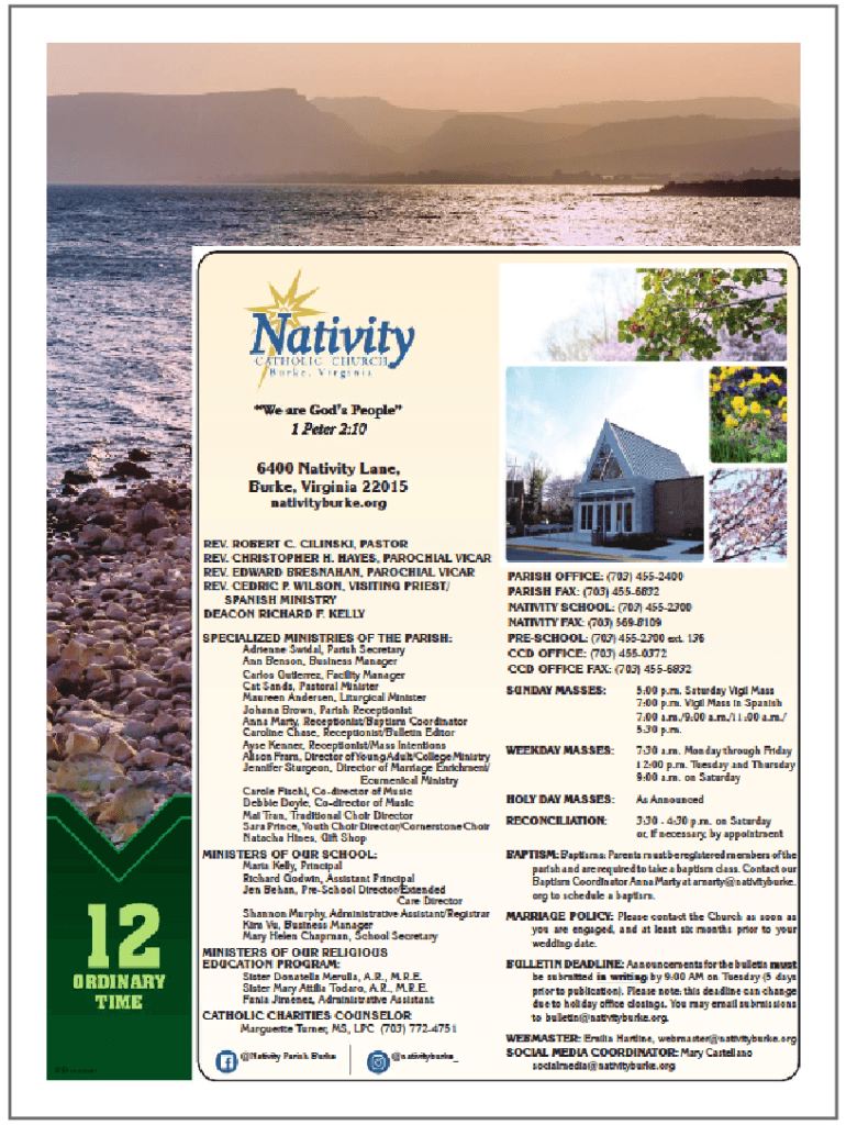 Fillable Online Church of the Nativity, Burke Virginia 12th Sunday of