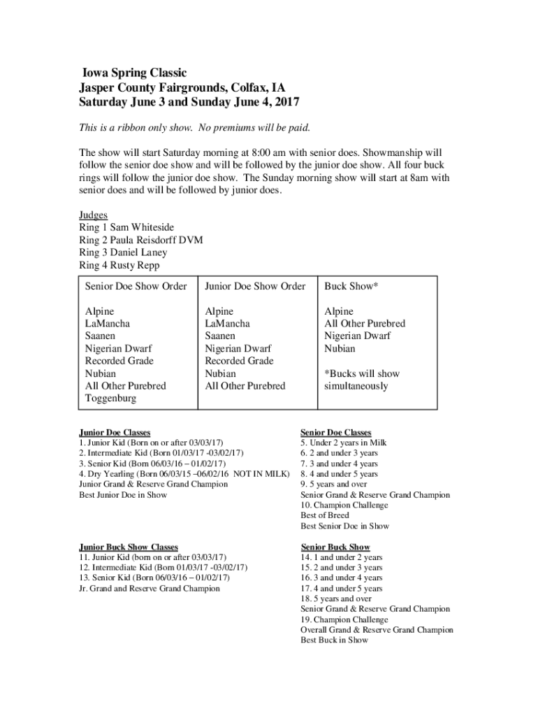 Fillable Online Iowa Dairy Goat Association Spring Show Fax Email Print