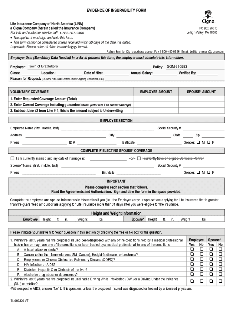Fillable Online EVIDENCE OF INSURABILITY FORM Height and Benefits