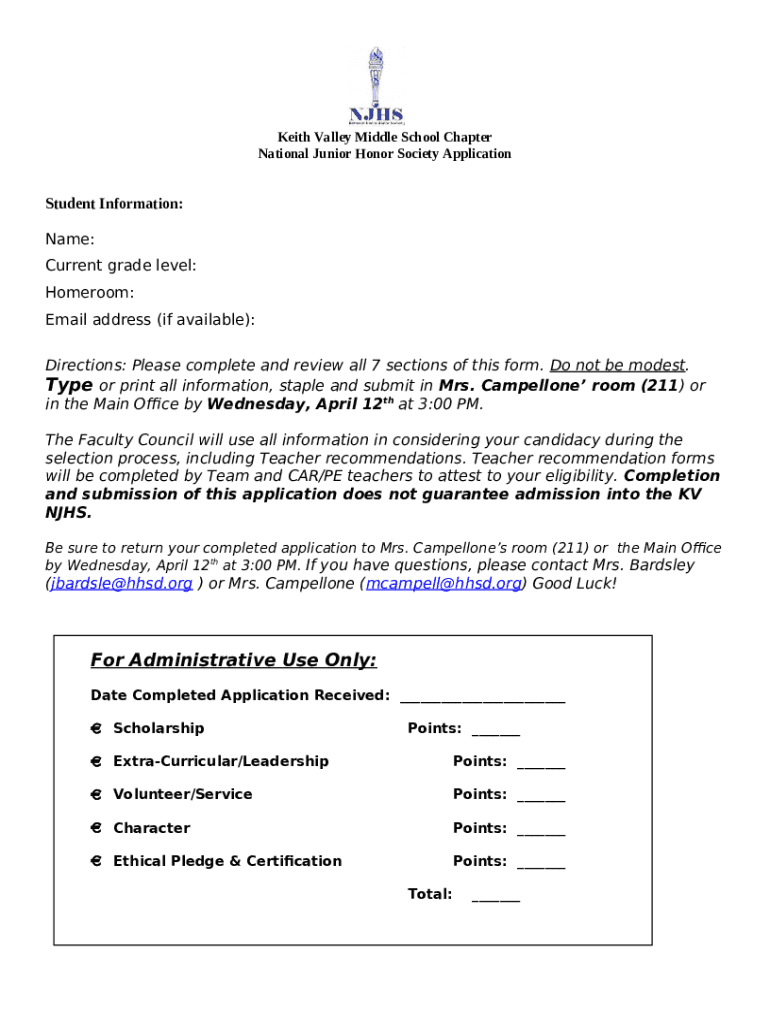 National Junior Honor Society / KV NJHS Overview Doc Template | pdfFiller