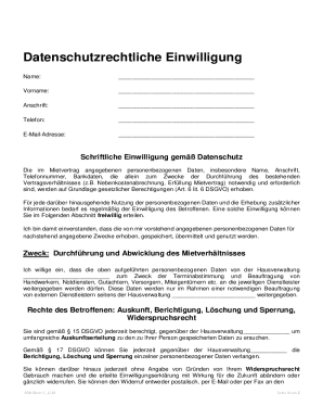 Schriftliche Einwilligung gem Datenschutz (Mieter)