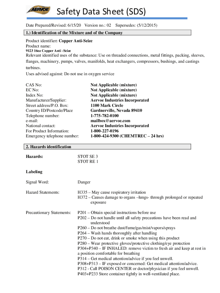 Fillable Online Copper AntiSeize Safety Data Sheet NET Fax Email