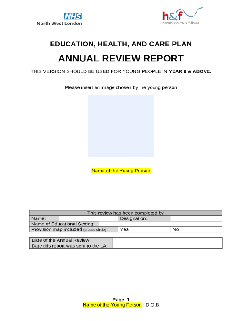EHCP Annual Report Template for Children up to year 9 Doc Template pdfFiller