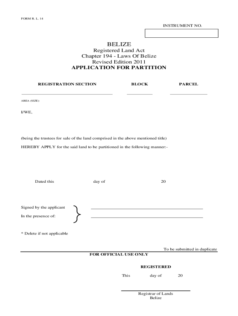 Fillable Online Application for Partition Ministry of Natural