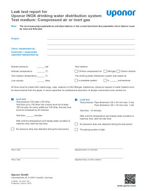 Fillable Online Leak test report for Uponor heating installations. Test