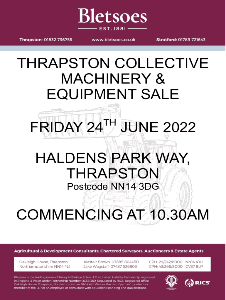 Fillable Online Thrapston Collective Machinery & Equipment Sale Fax
