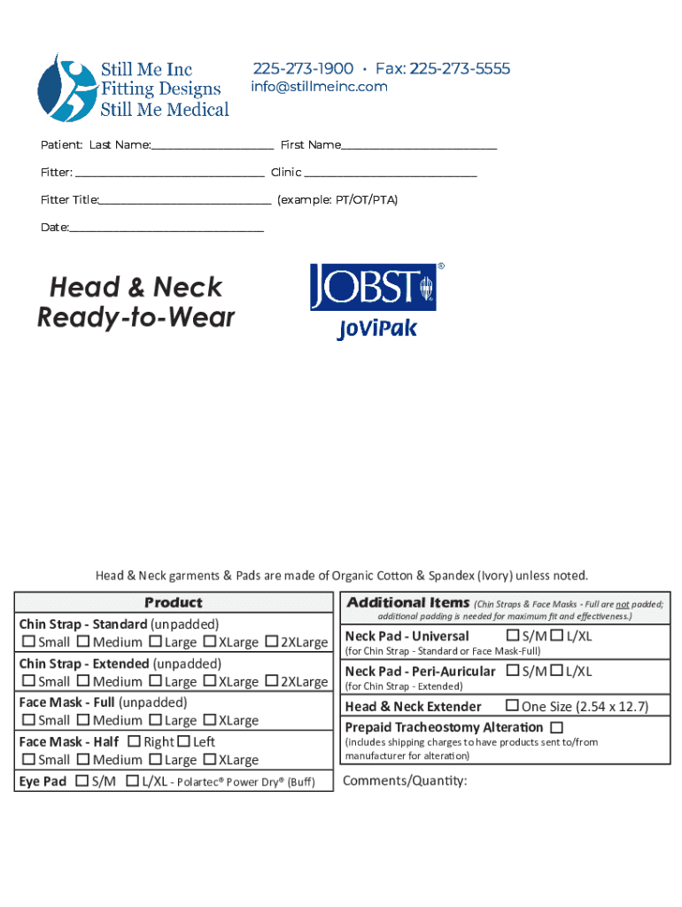 Fillable Online JOVIPAK RTW HEAD & NECK MEASUREMENT FORM Fax Email