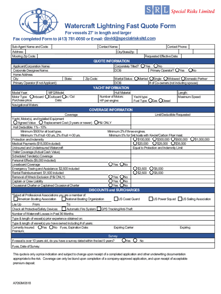 Fillable Online Watercraft/Jet Ski Quote Form (Ehlers) Fax Email Print ...