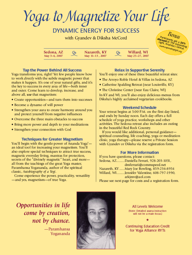 Fillable Online The Expanding Light Retreat Center in Northern California Fax Email Print