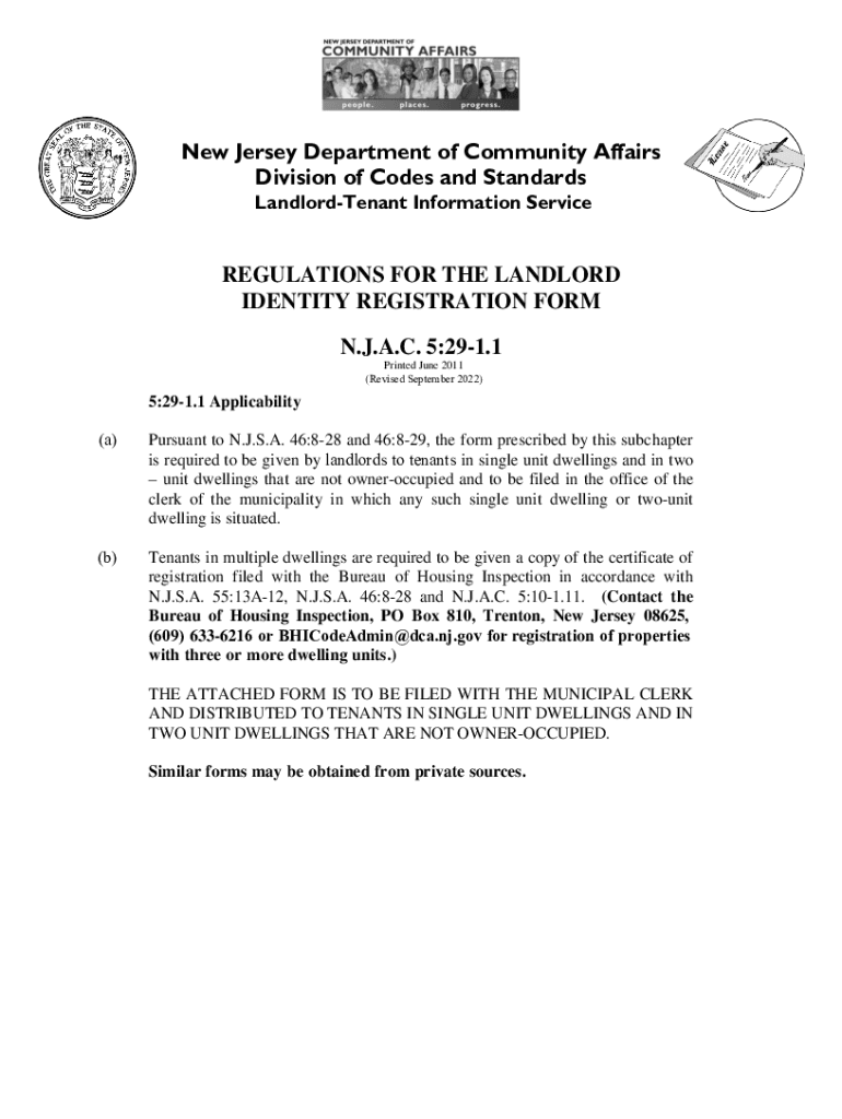 Fillable Online Regulations for Landlord Identity Registration Fax