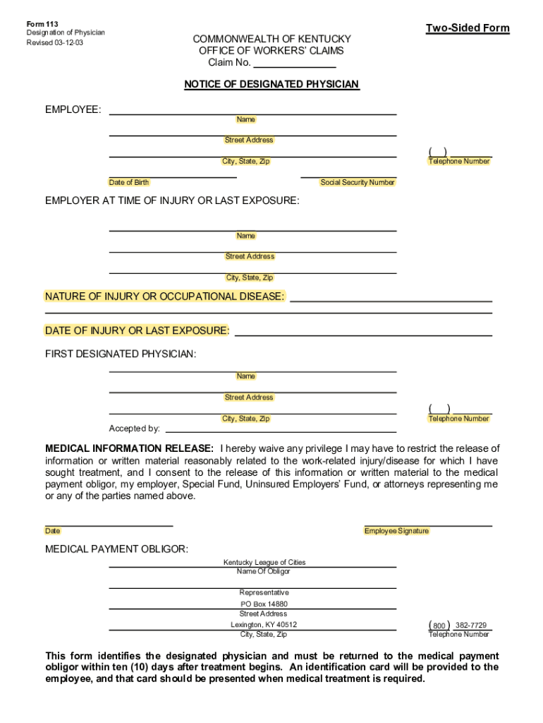 Fillable Online KY Worker's Comp Form Click to download! Fax Email
