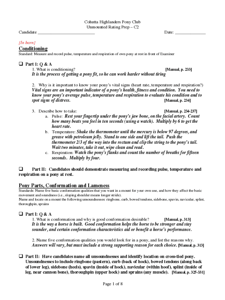 Fillable Online Temperature, Pulse and Respiration in a Horse Fax Email Print - pdfFiller