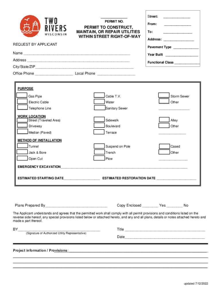Fillable Online Public Right of Way Permit Application Fax Email Print ...