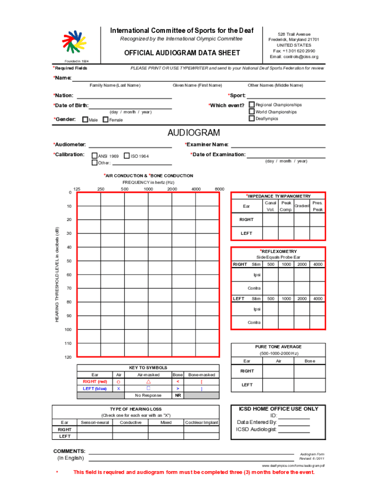 Fillable online audiogram form recreation and sports fax email print