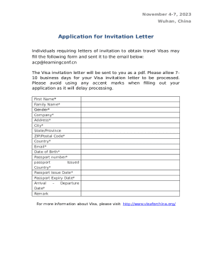 Letter of Invitation for U.S. visitor visa
