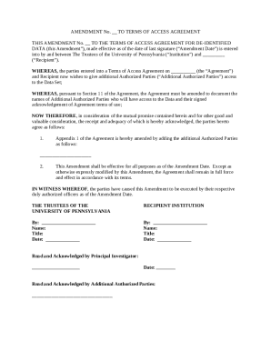 Data Transfer Agreement (DTA) Amendment Template