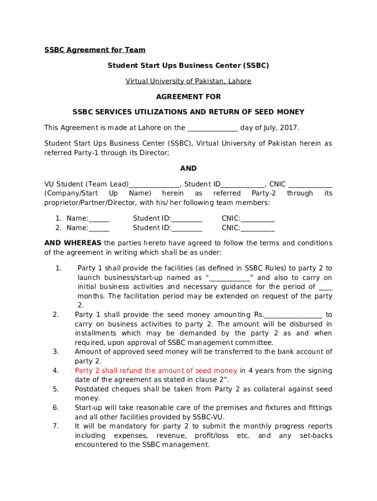 SSBC Agreement for Team Doc Template | pdfFiller