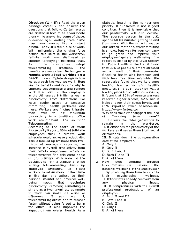 Fillable Online The ACT English Practice Test Questions ... Fax Email ...