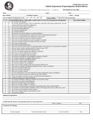 Athletic Department Preparticipation Medical History