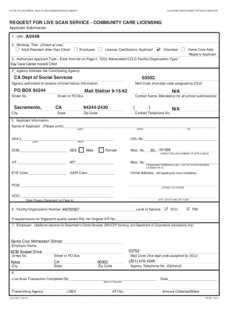 Fillable Online COMMUNITY CARE LICENSING CA Dept of Social ... Fax ...