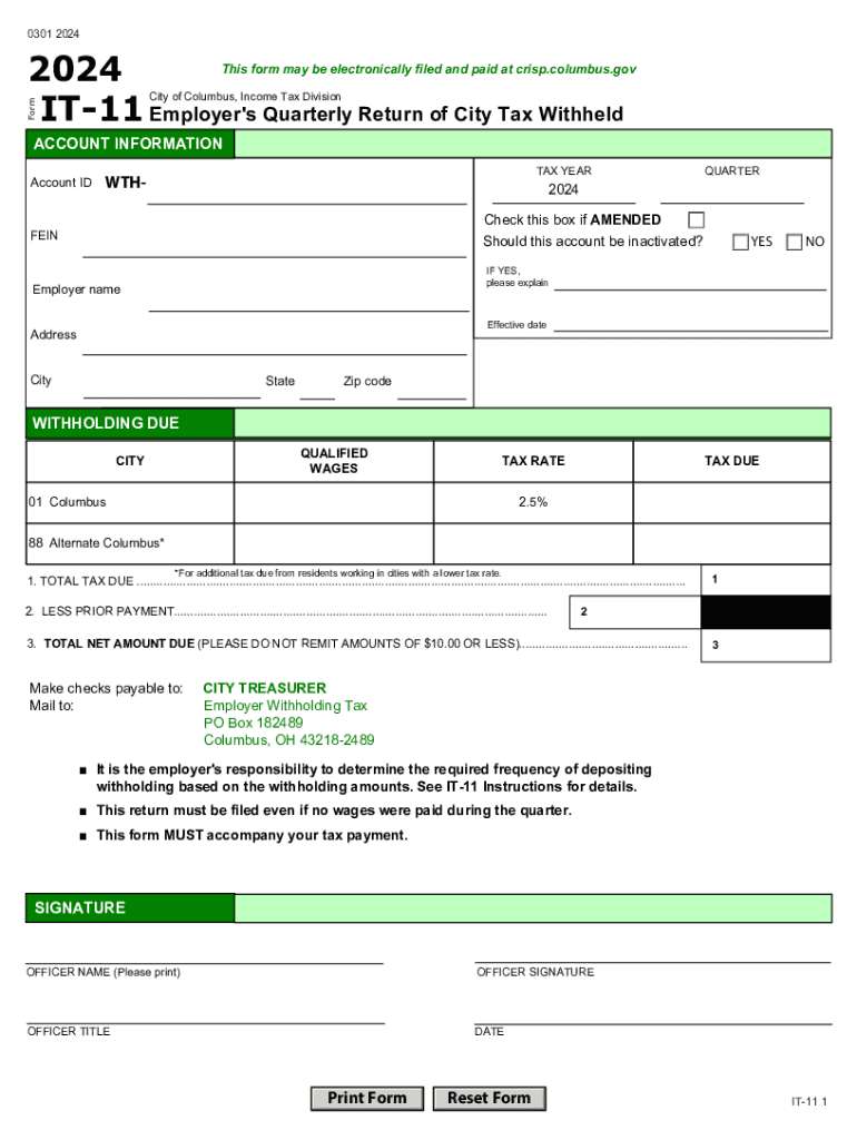 Fillable Online Filing &amp; Payment Information - City of Columbus, Ohio ...