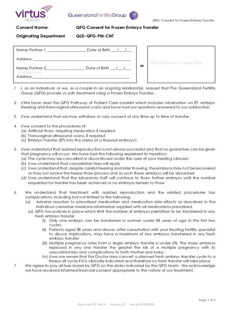 Fillable Online QFG Consent for Frozen Embryo Transfer Fax Email Print