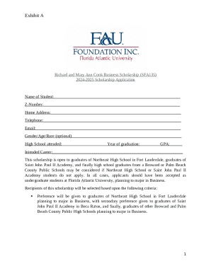 Richard and Mary Ann Cook Business Scholarship (SFA135)