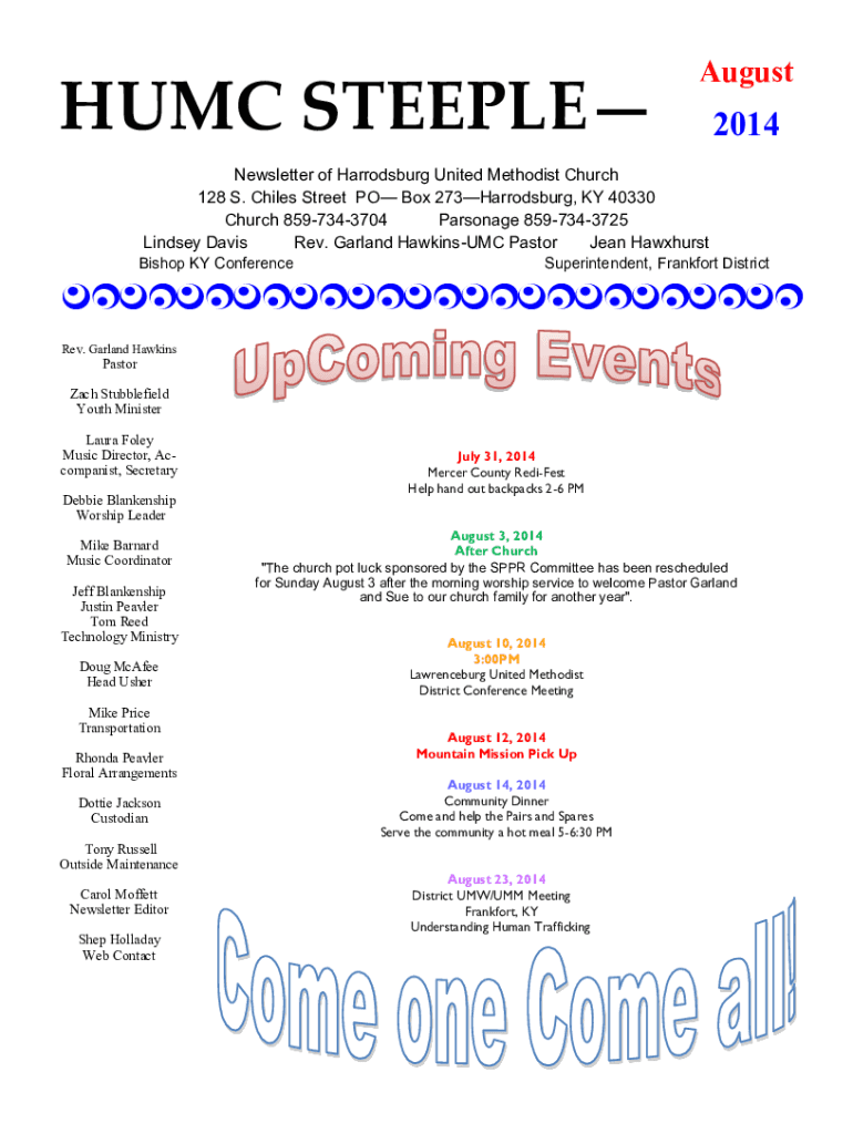 Fillable Online HUMC STEEPLE Harrodsburg UMC Fax Email Print pdfFiller