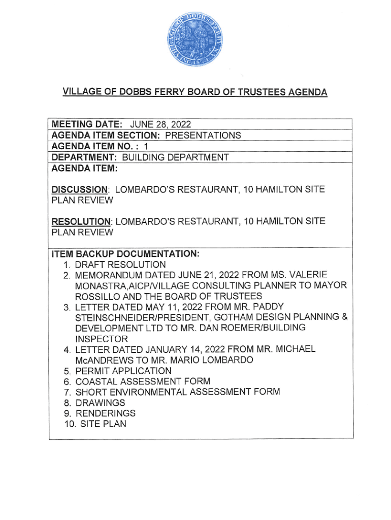 Fillable Online Board of TrusteesVillage of Dobbs Ferry NY Fax Email