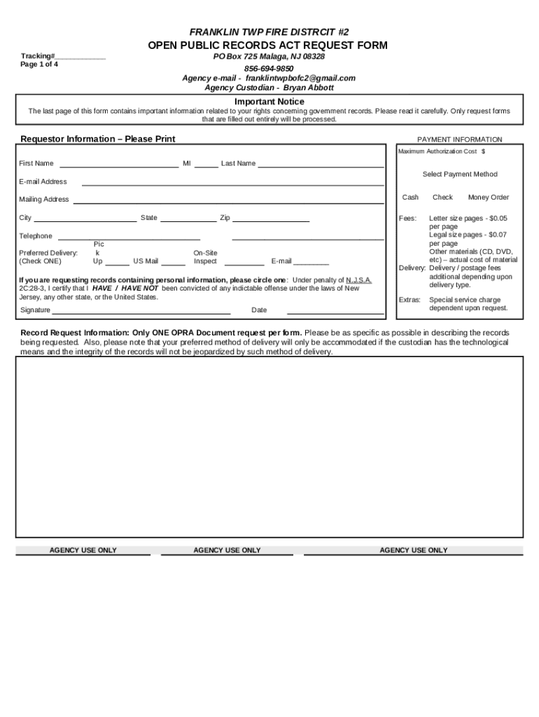 Online OPRA Record Request State of NJ Doc Template pdfFiller