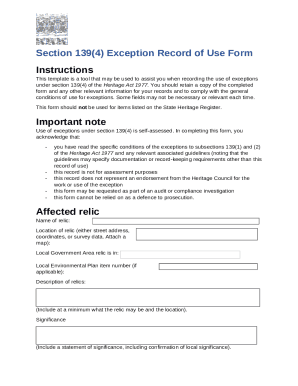 Section 139(4) Exception Record of Use form