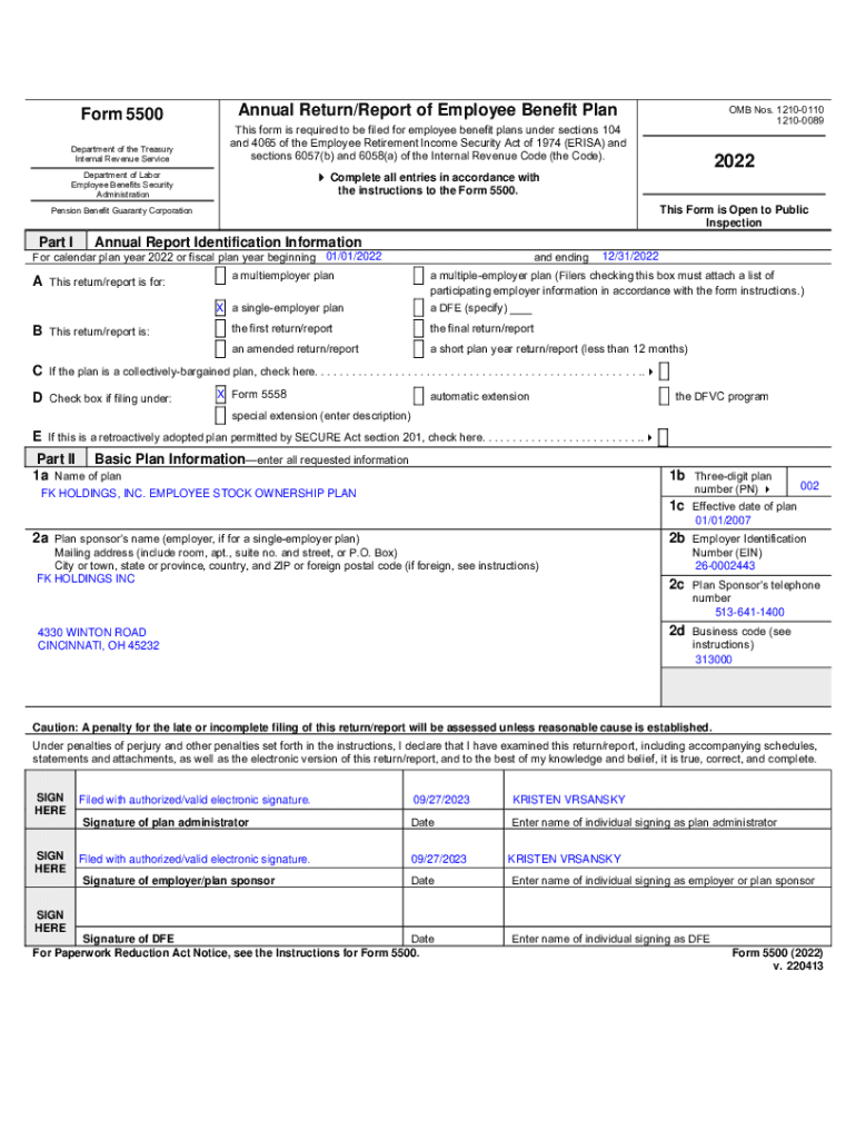 Fillable Online Pension Plan for Specified Retirees Form 5500 - 2022 ...