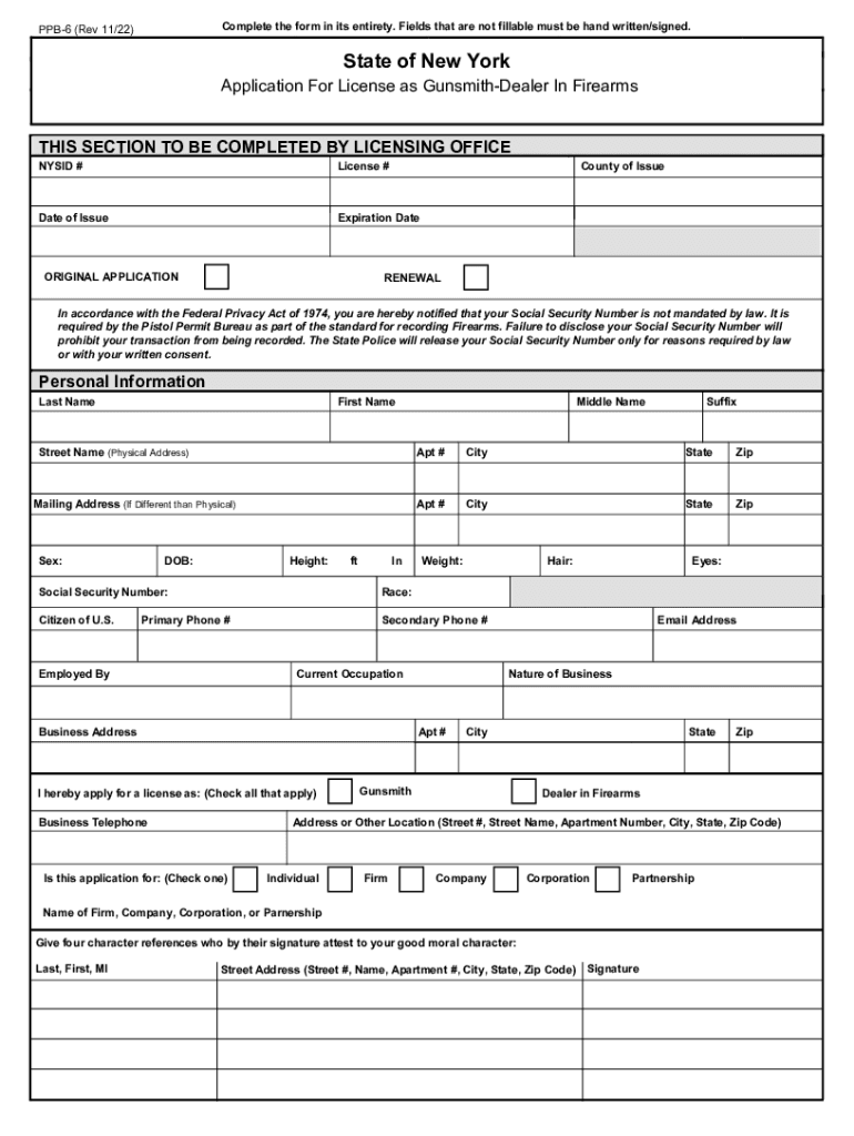 PPB 6: Application for License as Gunsmith - Dealer in Firearms Preview on Page 1