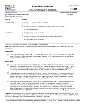 Fillable Online 2021 Schedule B (Form 990) Fax Email Print - pdfFiller