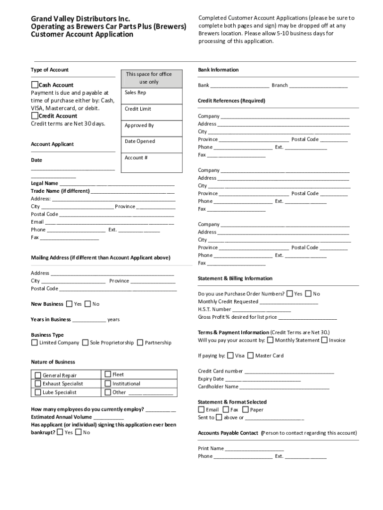 Fillable Online Grand Valley Distributors Inc. Operating as Fax