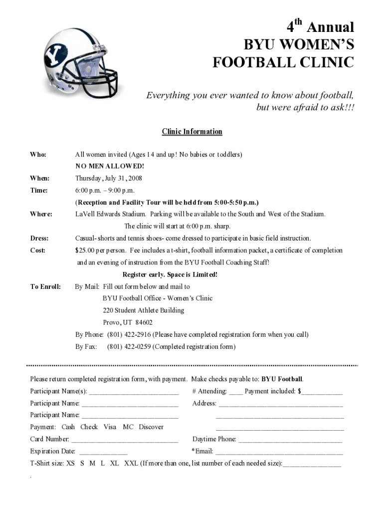 Fillable Online Second Annual Women's Football Clinic Scheduled Fax Email Print pdfFiller