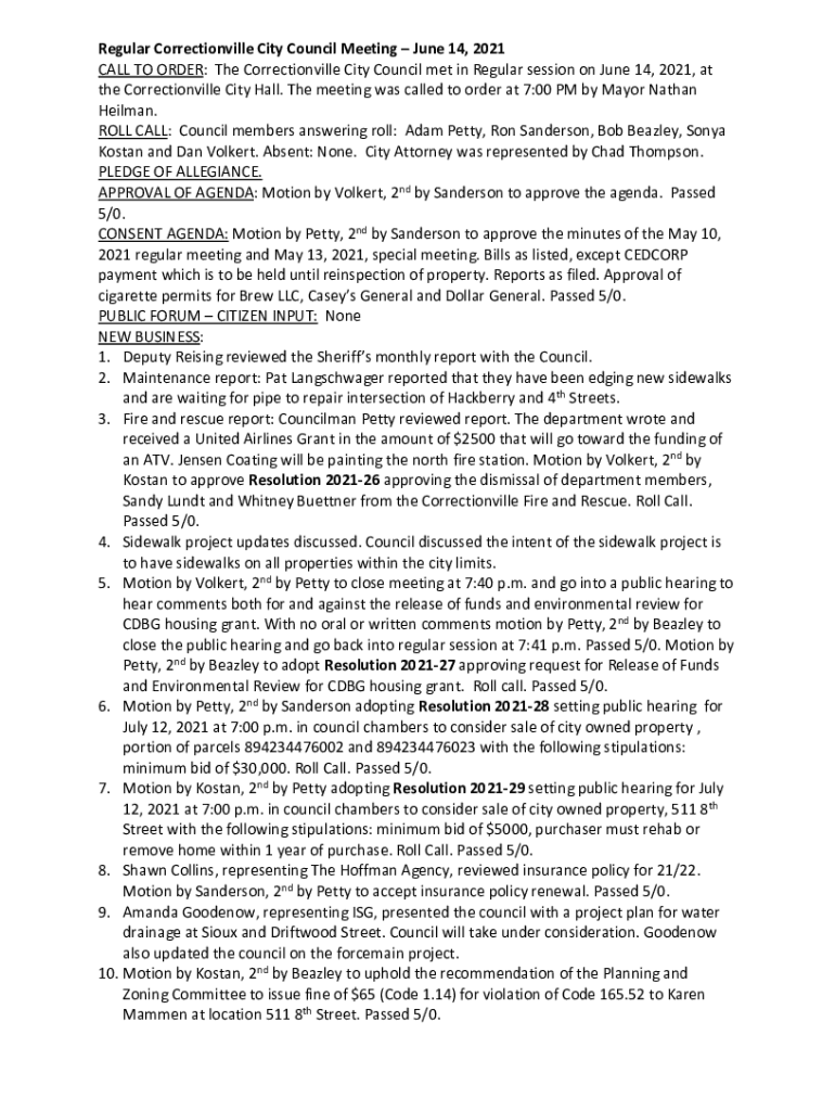 Fillable Online Correctionville IA City hall, mayor, stats, schools