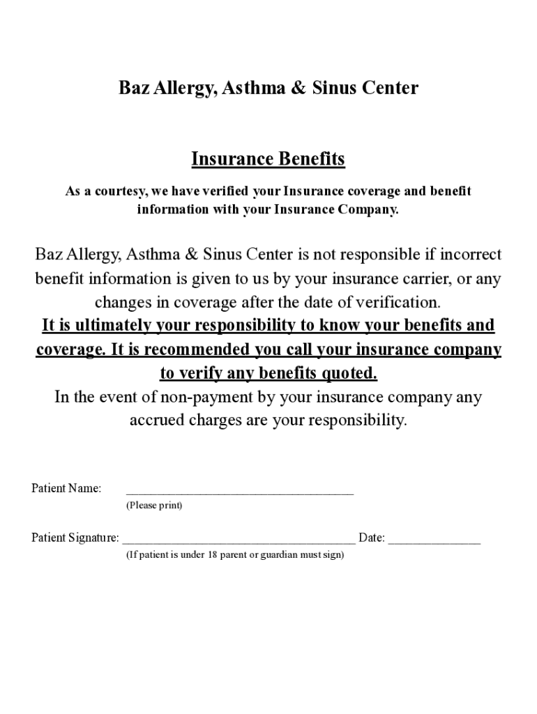 Fillable Online What benefits does Baz Allergy Asthma & Sinus Center