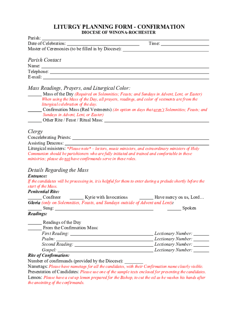 Fillable online liturgy planning form confirmation fax email print